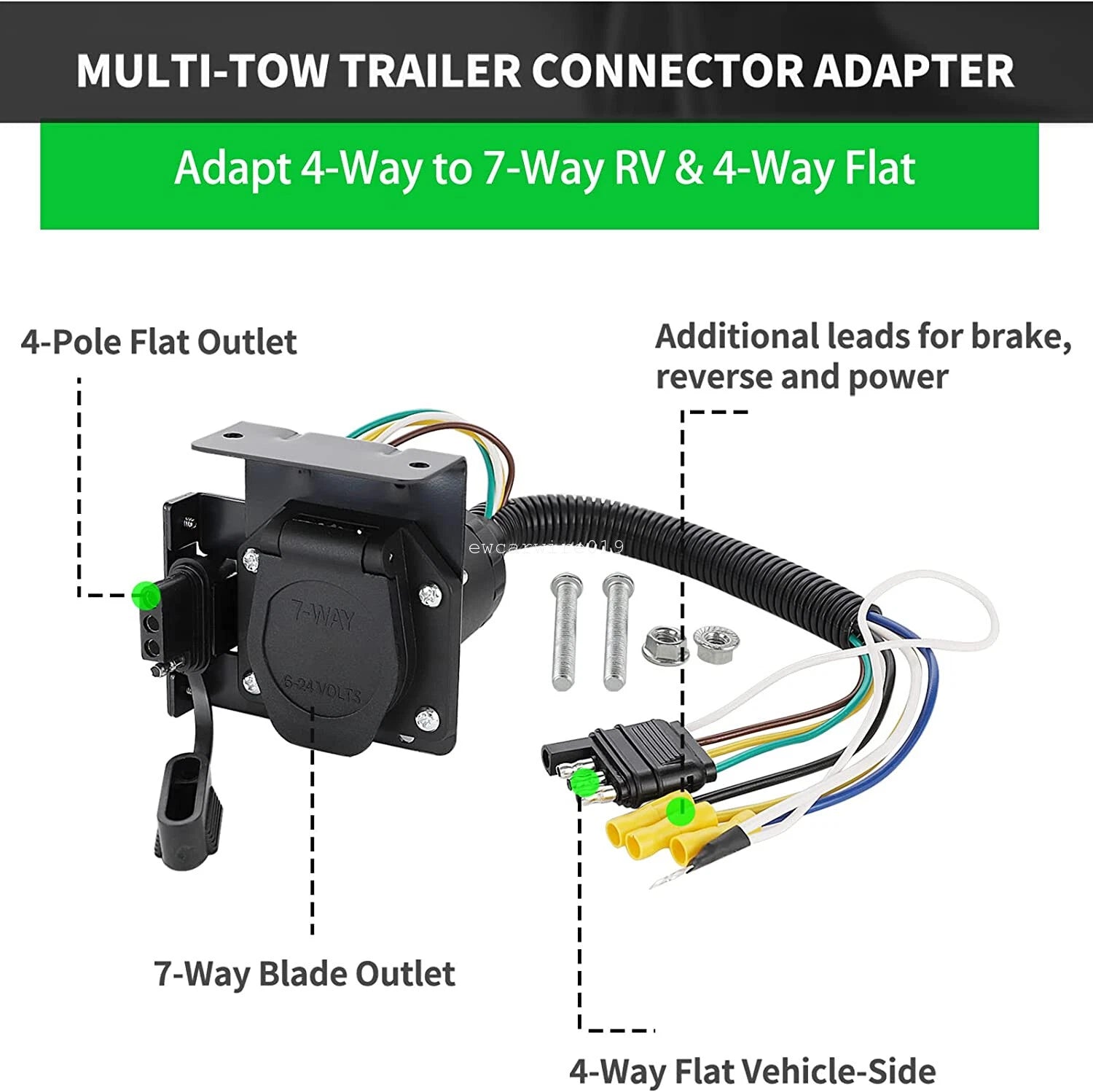 7 Way & 4 Pin Dual-Output Trailer Light Connector for Toyota Tacoma Tundra