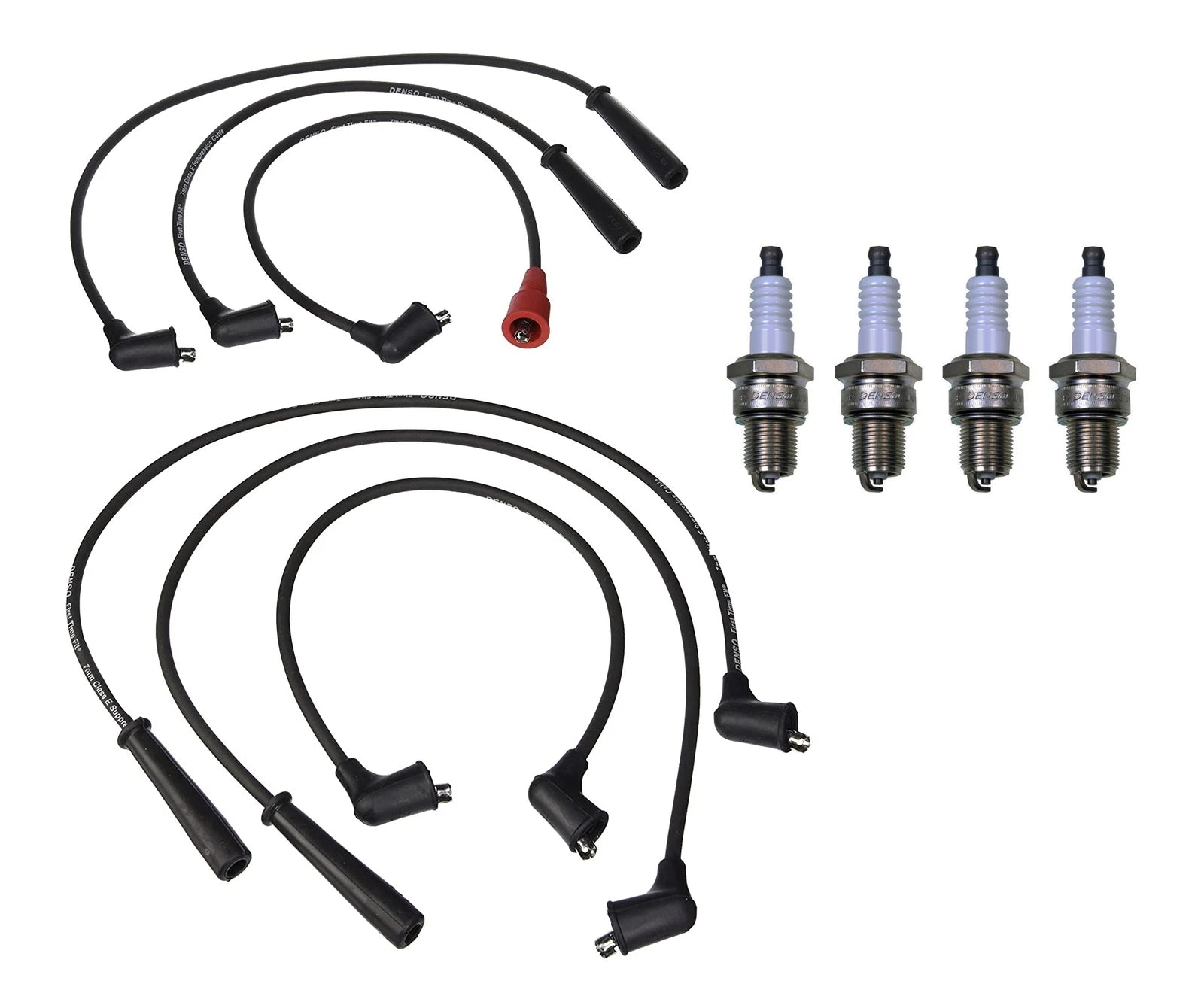 Denso 7mm Wire Set & 4 U-Groove Spark Plugs Kit for Mazda 323 (1986–1989)
