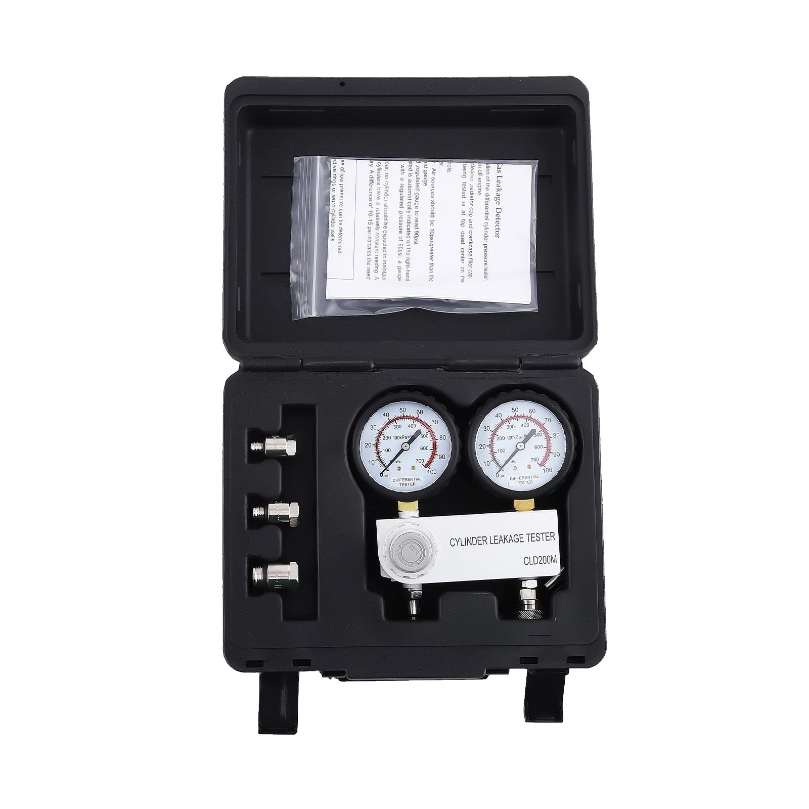 Black Cylinder Leakage Tester Kit Dual 2-1/2 Inch Gauges Read 0-100psi 0-700kpi