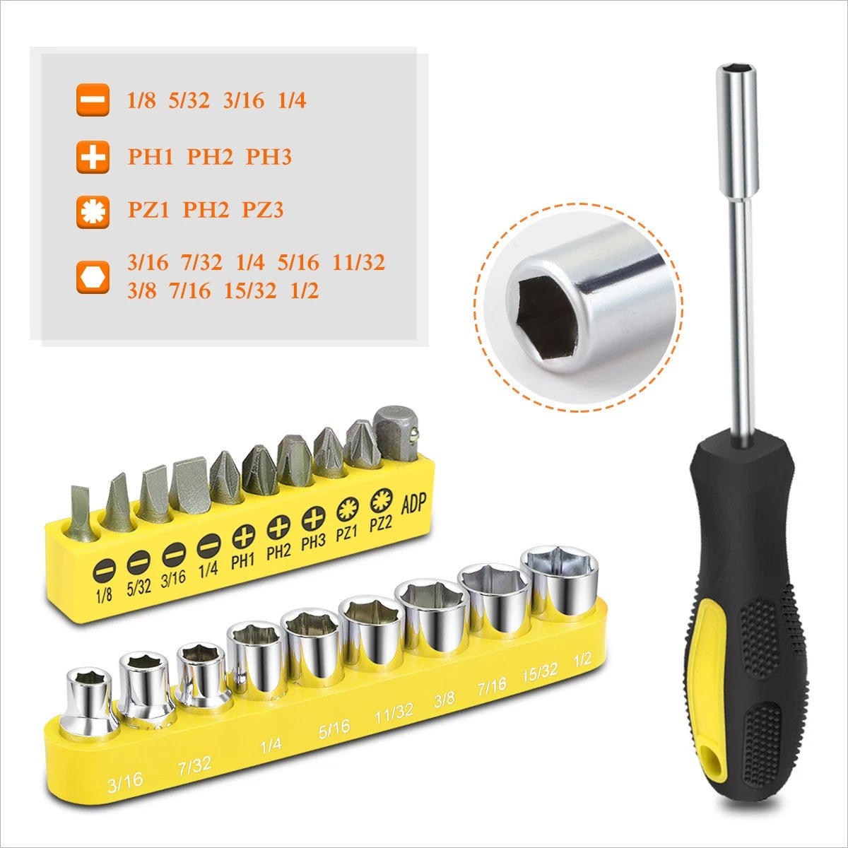 46-Piece Household Toolbox Set - Screwdrivers, Hammers, Pliers, Hex Keys