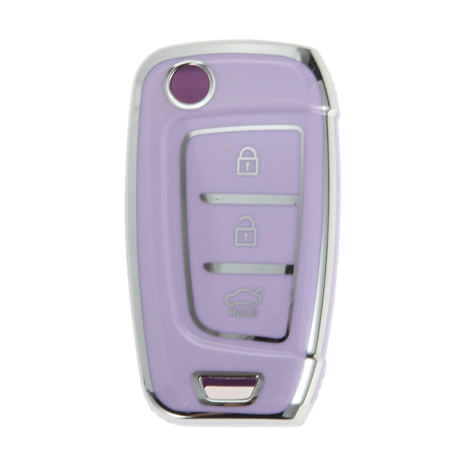 TPU Silicone Car Key Case for Hyundai i10 (2010–2023) - Purple/Silver Trim