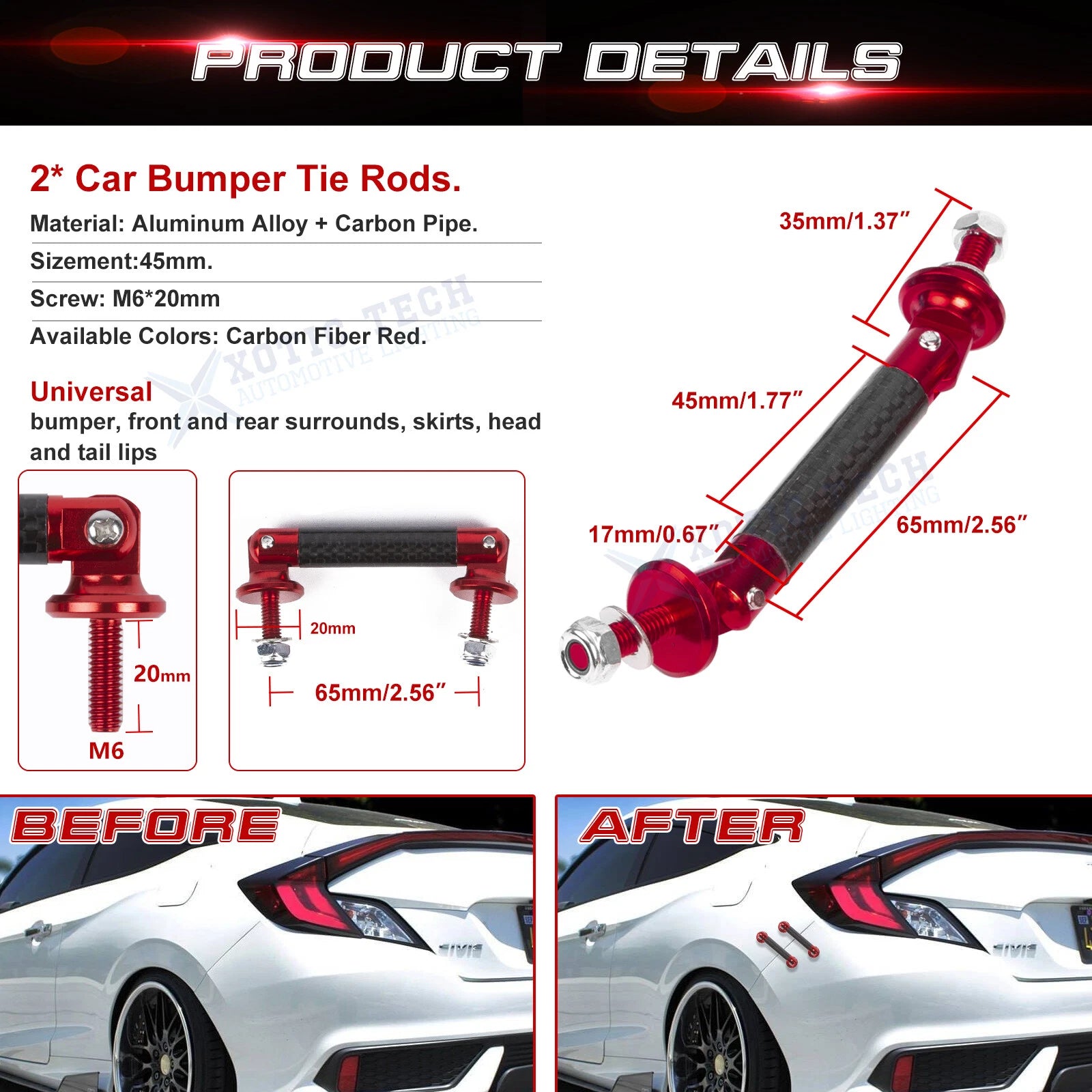 Adjustable Front Rear Bumper Lip Splitter Support Strut Rod for Universal (-)