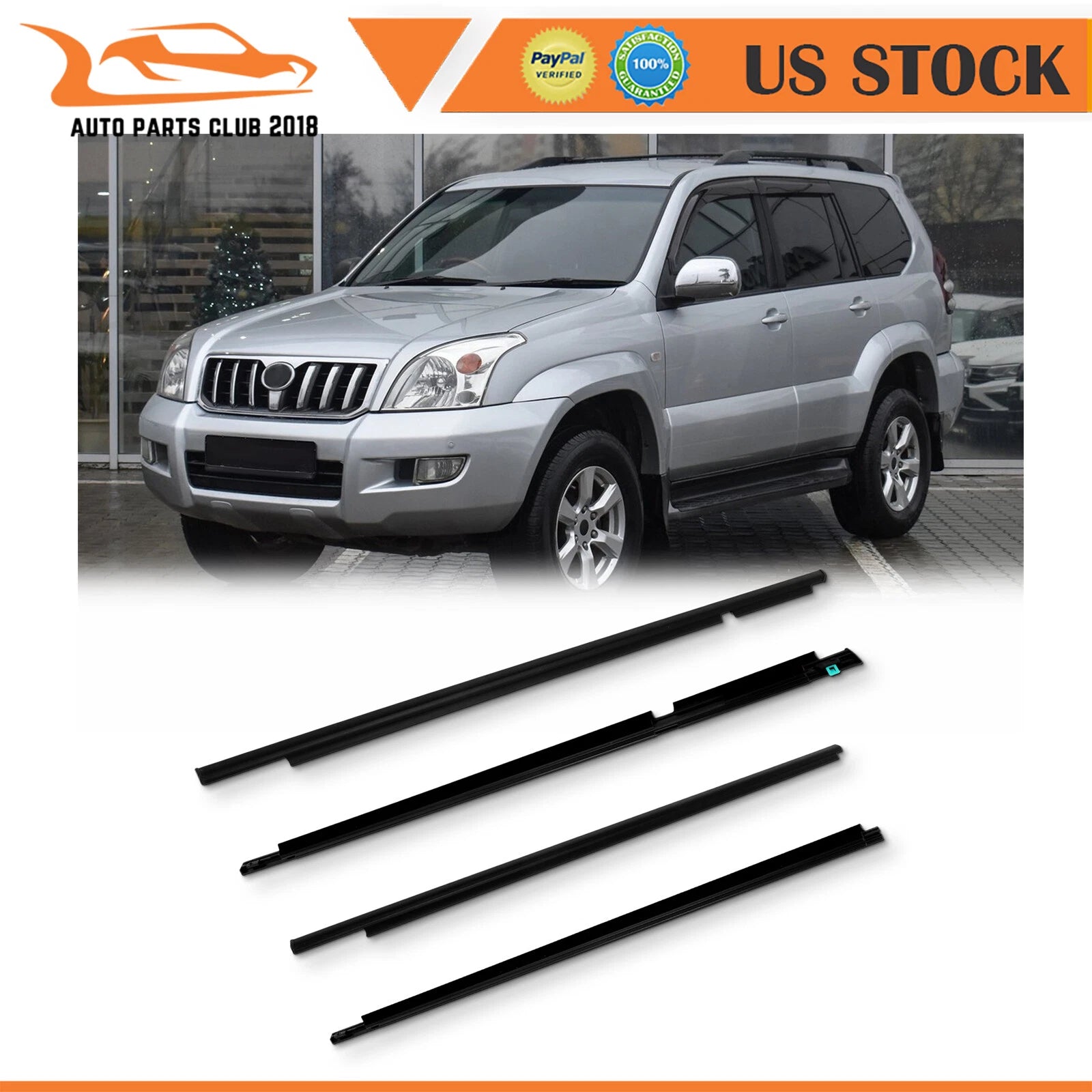 Set of 4 Window Weatherstrip Seals for Toyota Land Cruiser Prado (2003–2009)