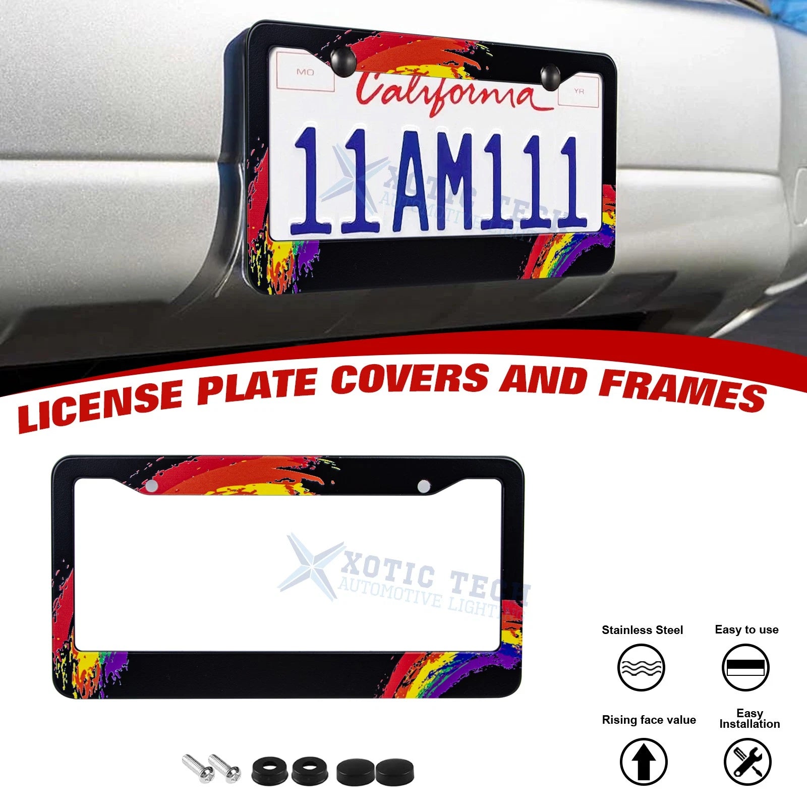 Rainbow Pride Universal License Plate Frame Cover for Universal (-)
