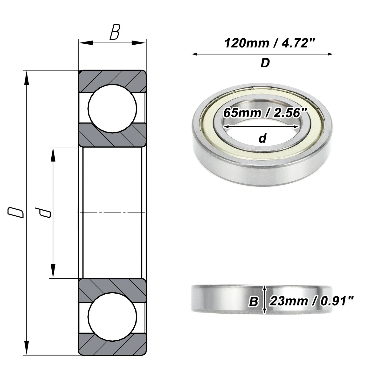 Deep Groove Ball Bearing 6213ZZ for Scooter Skateboard Wheel (65x120x23mm)