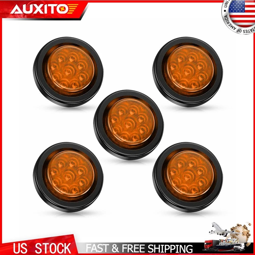 5X 2" Amber LED Round Clearance Side Marker Lights for Truck Trailer (12V)