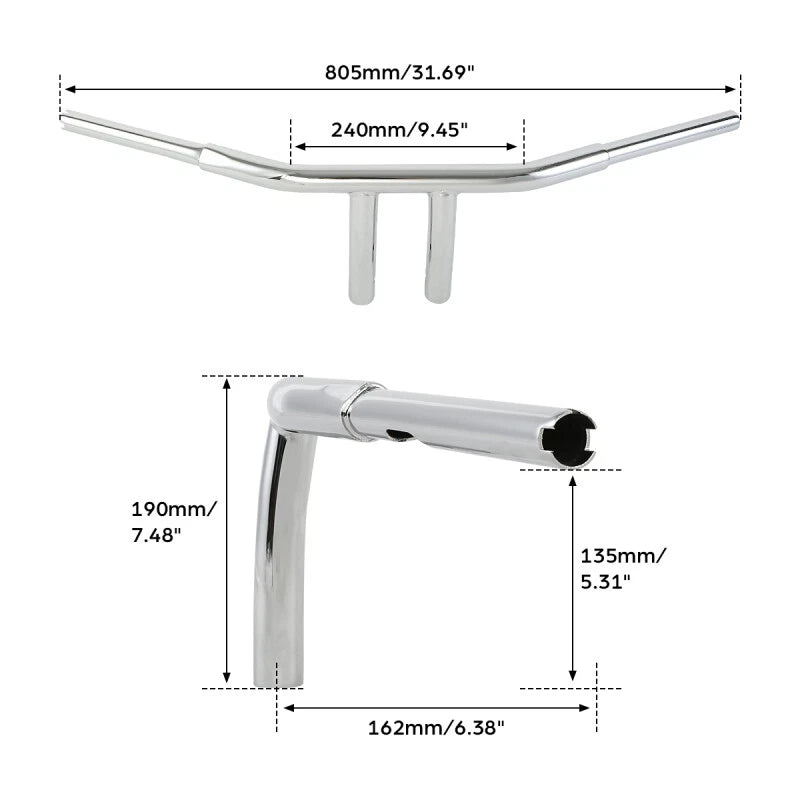 T-Bar Handlebar for Harley Sportster XL 883 Dyna (8/10/12/14/16 Inch, Chrome)