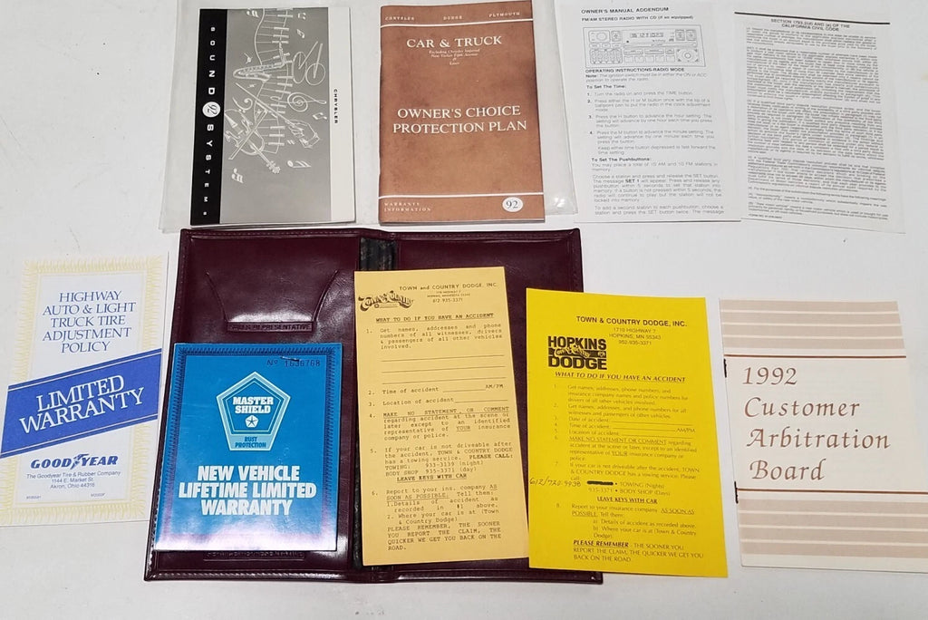 Owners Manual for Chrysler (1992)