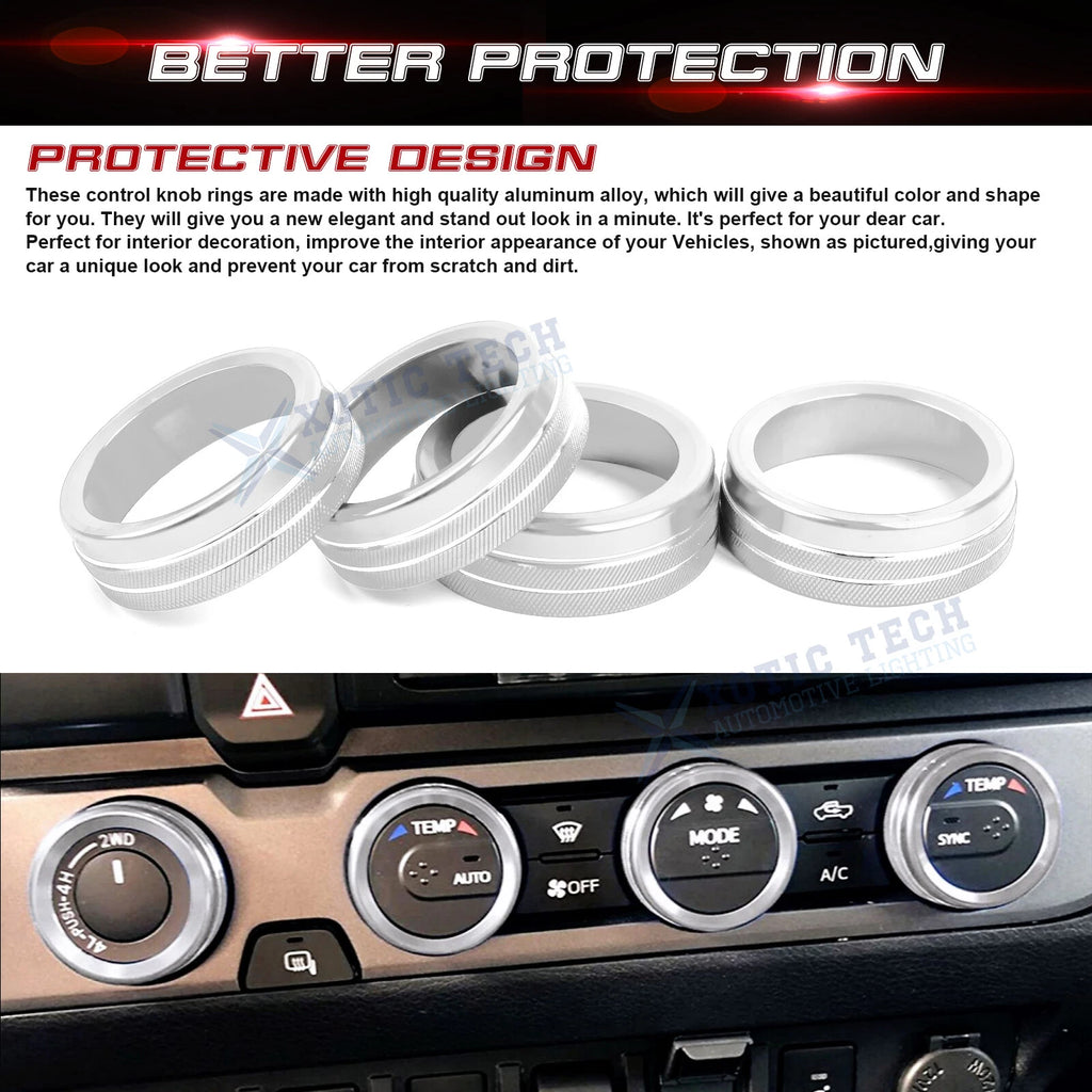 Silver AC Climate Control Ring Knob Trim Cover for Toyota Tacoma (2016-2023)
