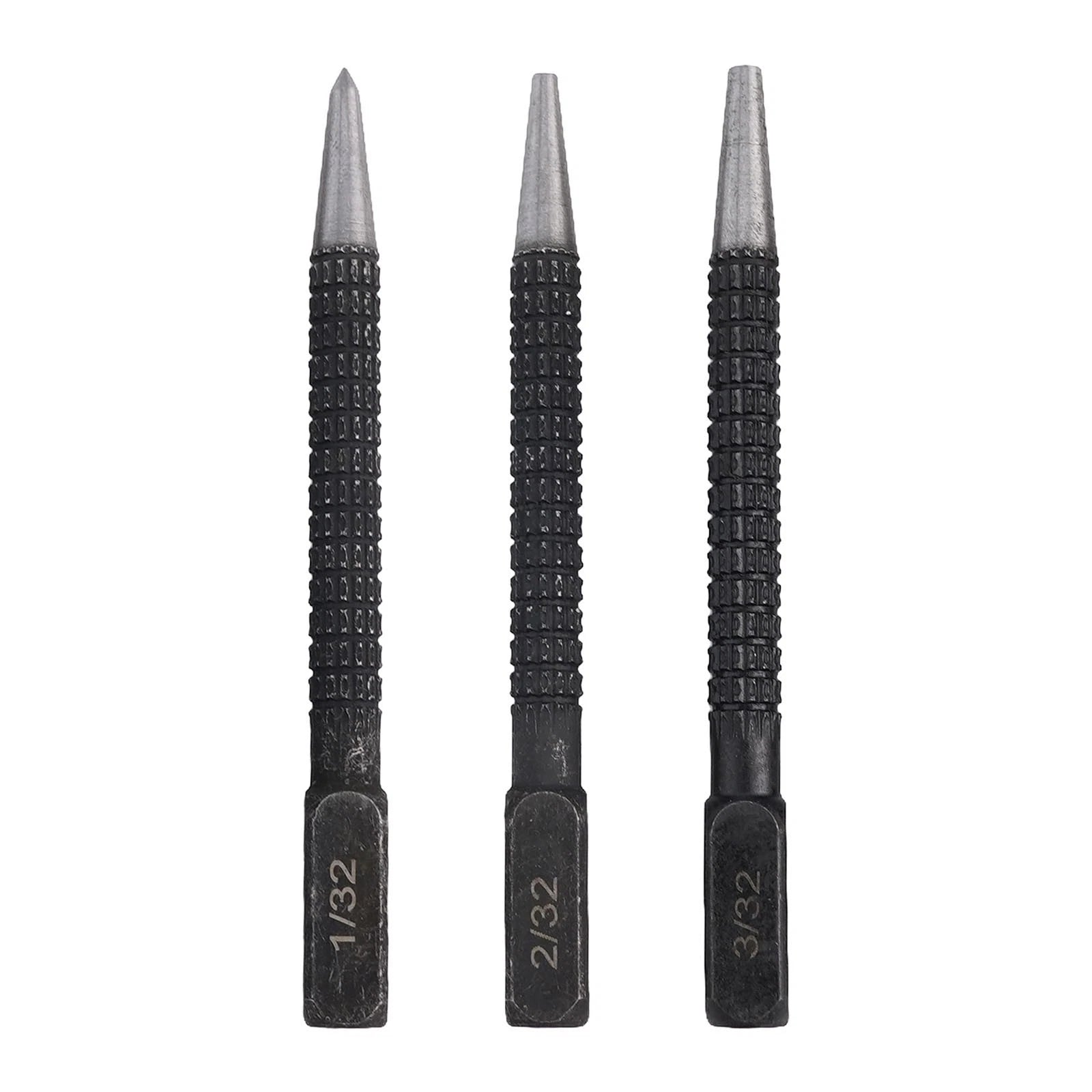 Set of 3 Nail Punches with Knurled Body and Square Striking Head