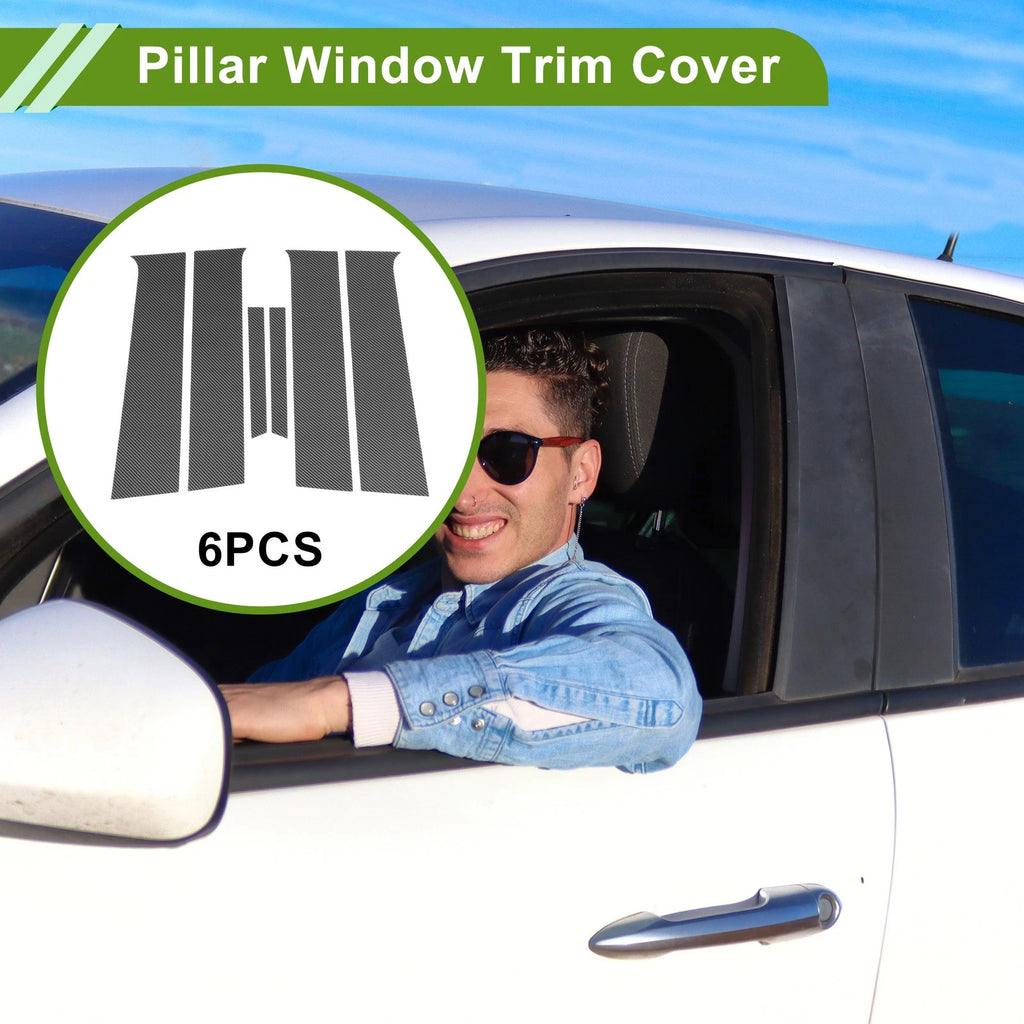 6 Pcs Pillar Window Trim for Chevy Aveo (2012–2023) Carbon Fiber Black