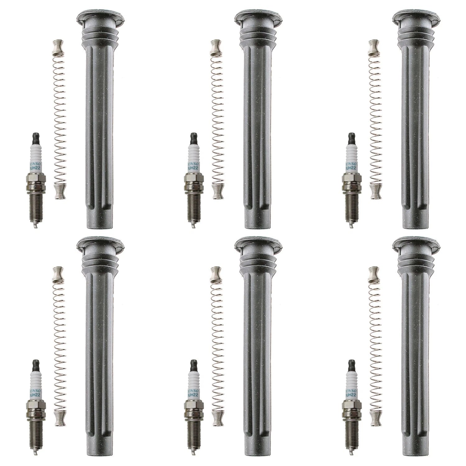 Set of 6 Denso Iridium Power Spark Plugs & Coil Boots for Avenger Durango Wrangler