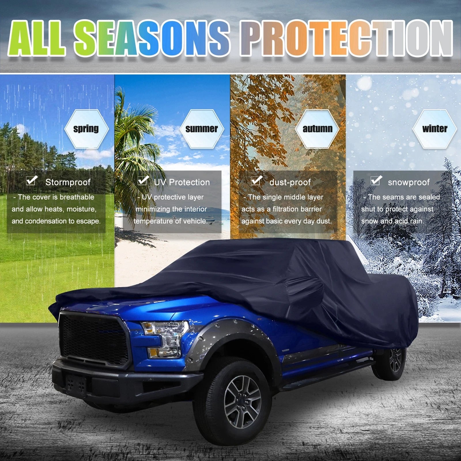 Car Cover for Toyota Tacoma Crew Cab Pickup 2005–2021 Navy Blue