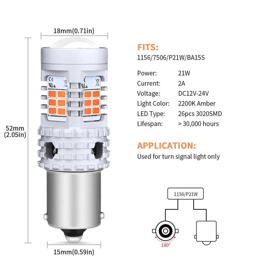 LED Turn Signal Light Bulb BA15S 7506 1156 P21W for Canbus (Amber/Yellow)