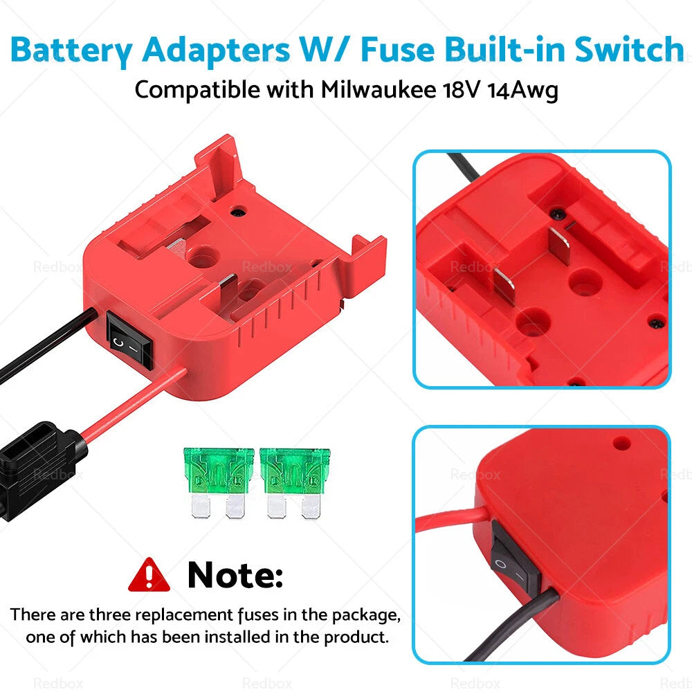 Battery Adapter with Fuse Switch for Milwaukee 18V (Compatible)