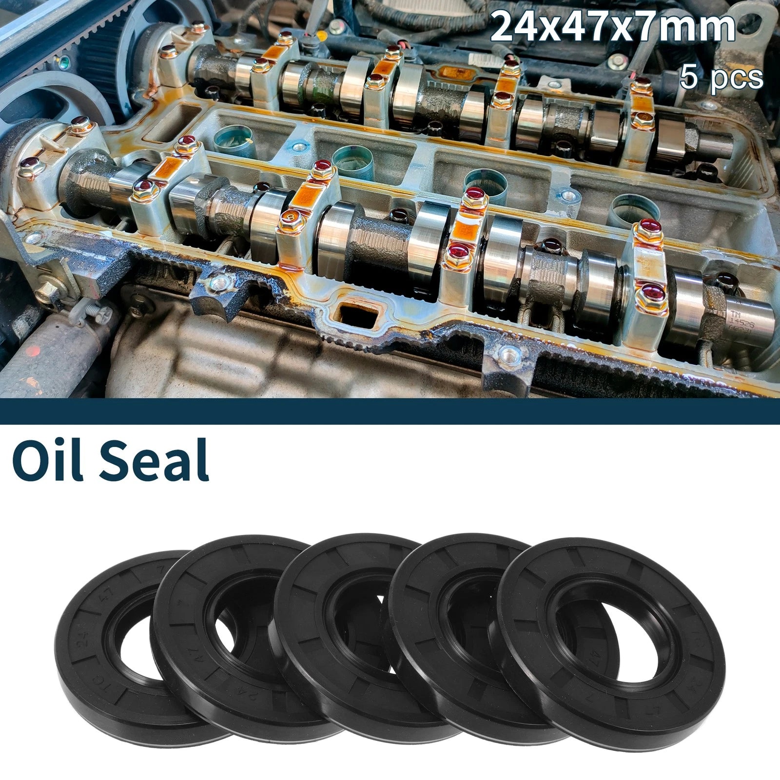 Set of 5 Oil Seal Rotary Shaft Seal NBR Rubber 24x47x7mm