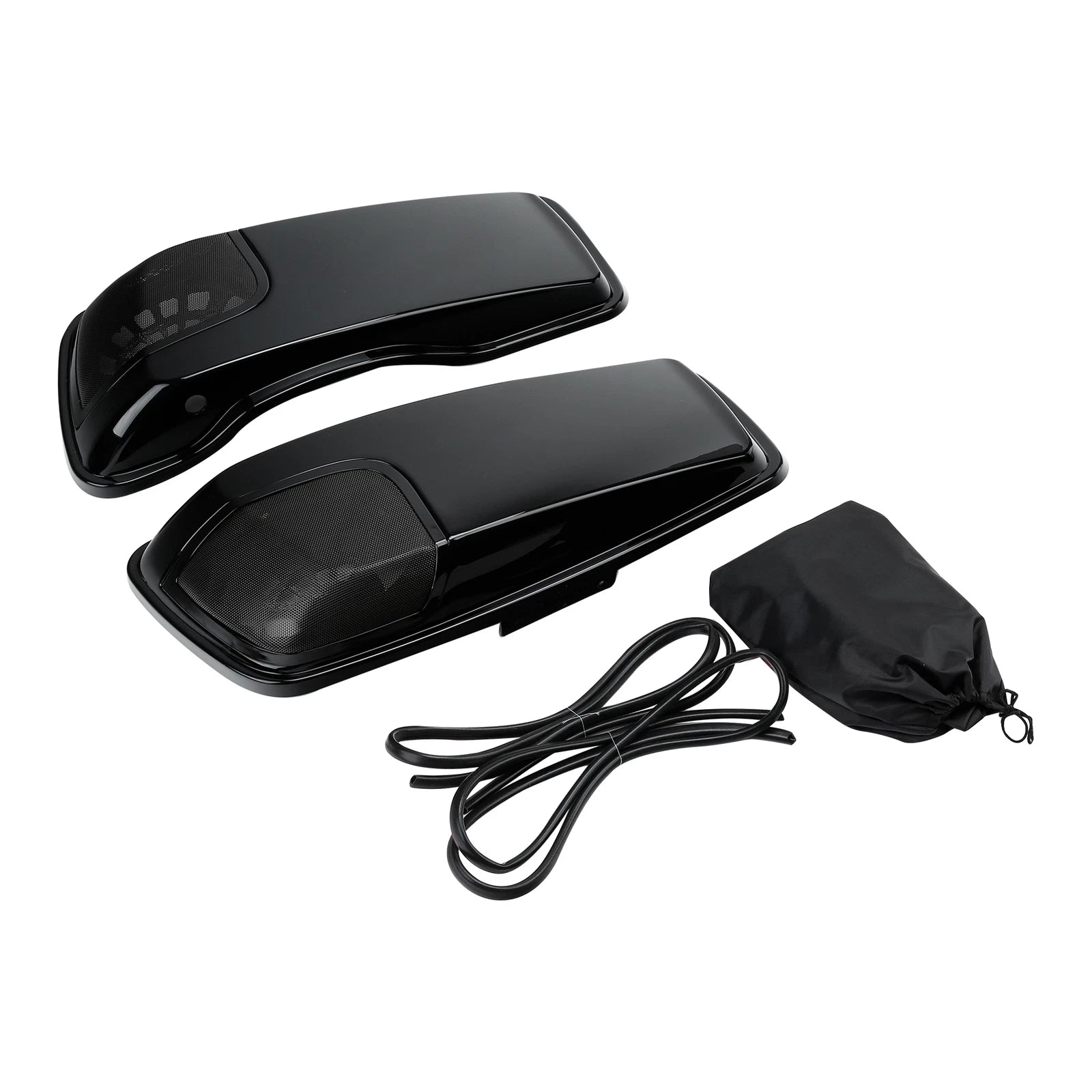 Black Hard Saddlebags Lids with Speaker Cutouts for Harley Street Glide (2014–2023)