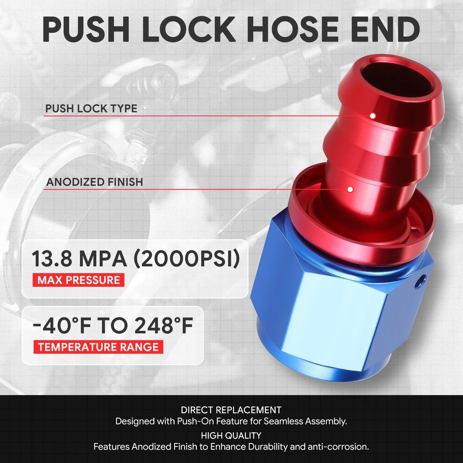 AN10 Straight Swivel Oil/Fuel Line Hose End Push-On Male Fitting