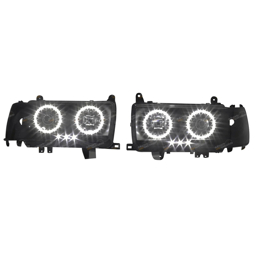 Angel Eyes LED Projector Headlights BLACK for Landcruiser 80 Series (1989–1997)