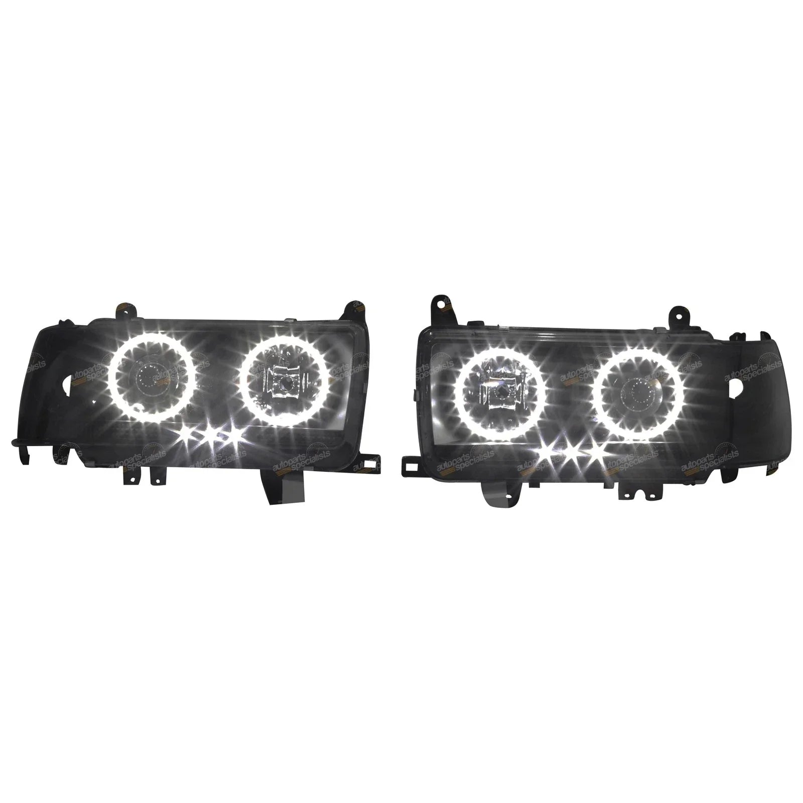 Angel Eyes LED Projector Headlights BLACK for Landcruiser 80 Series (1989–1997)