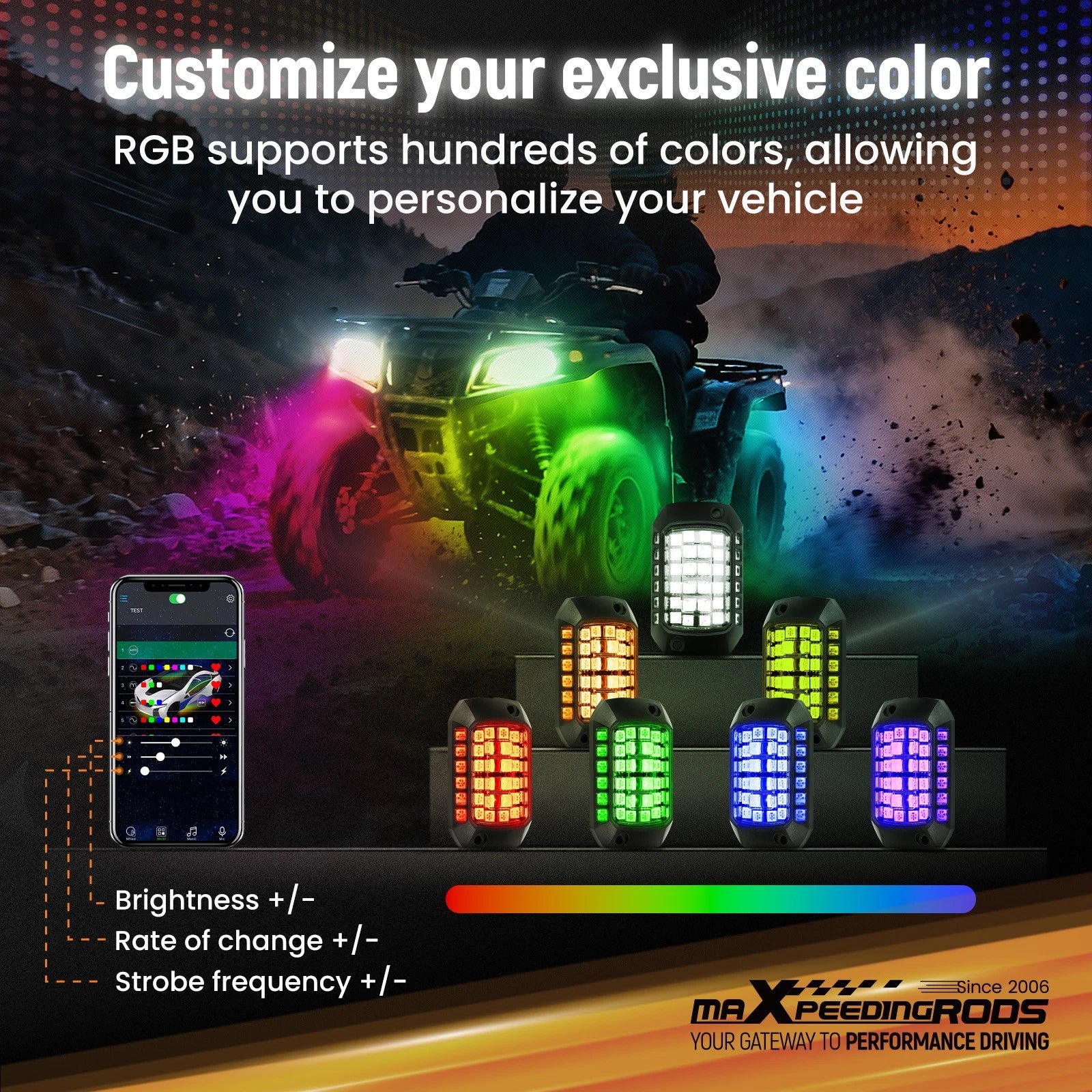 8 Pods RGB LED Rock Lights for Jeep Trucks