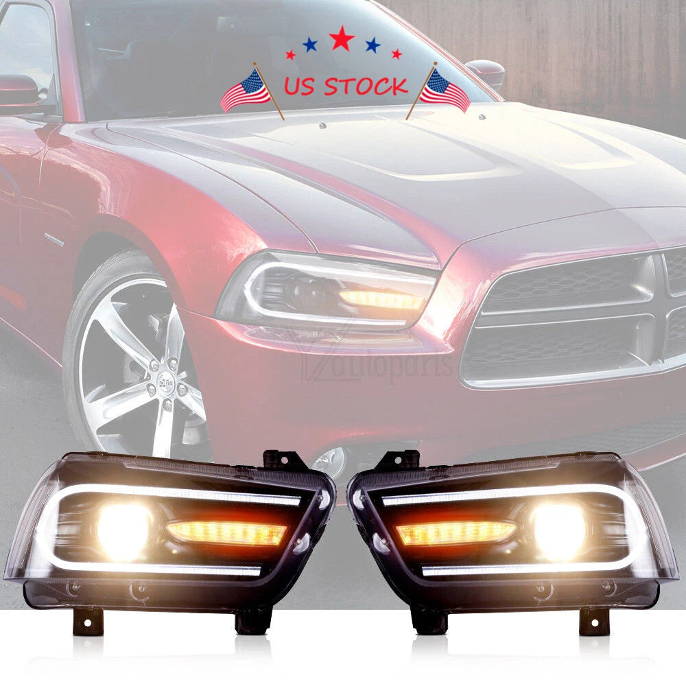 2X Sequential Turn Indicator LED Headlights for Dodge Charger (2011-2014)