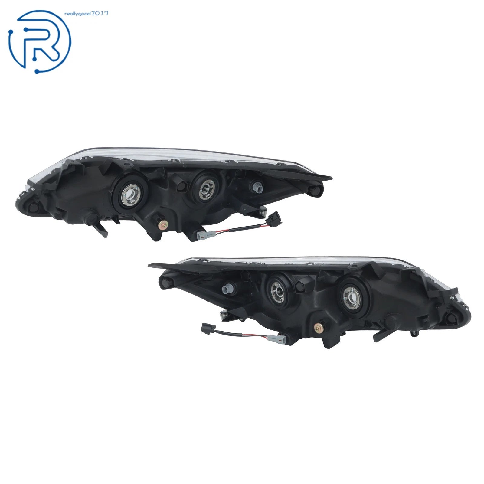 Pair of Black Housing Halogen Projector Headlights for Toyota Avalon (2013-2015)