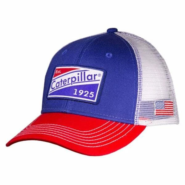 Caterpillar Snapback Mesh Cap/Hat - Red & Blue USA Flag Design