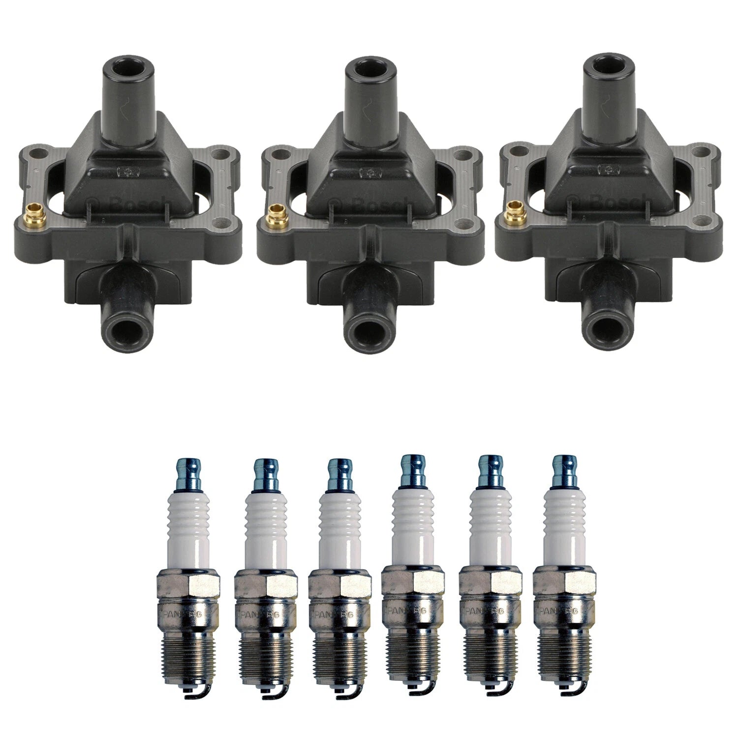 Set of 3 Ignition Coils & 6 U-Groove Spark Plugs for Mercedes W124 300E (1993)