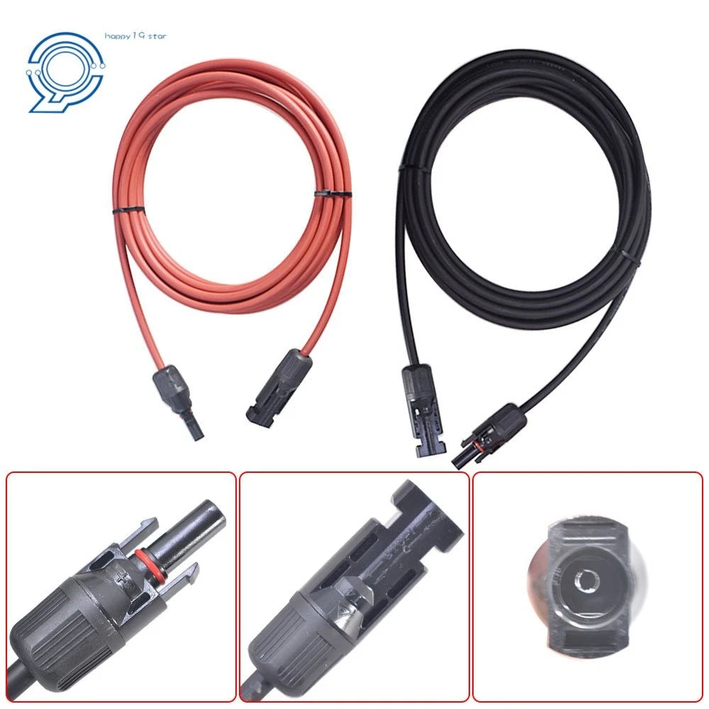 Solar Panel Extension Cable Wire Connector 12AWG for Universal Use (10ft)