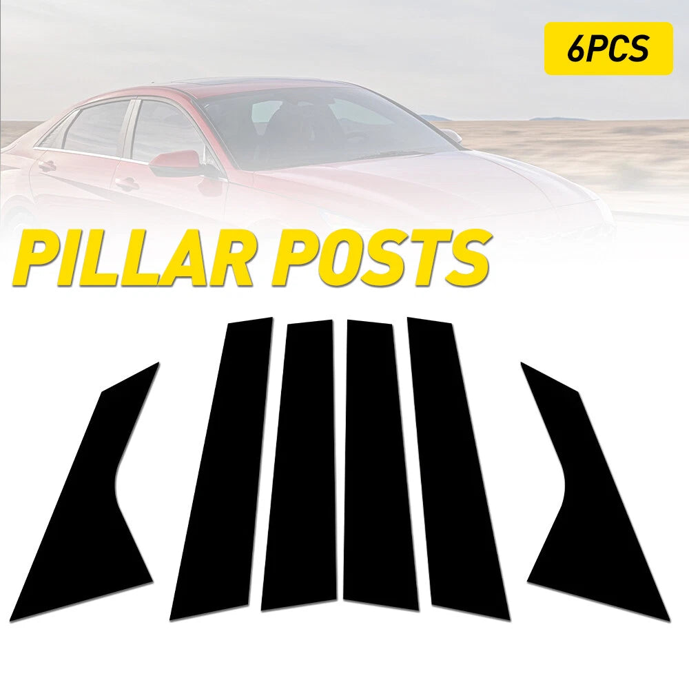 Set of 6 Glossy Black Pillar Posts for Hyundai Elantra (2021–2023)