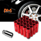 Set of 20 M12X1.25 Red JDM Open End Conical Hex Wheel Lug Nuts + Extension 20mm