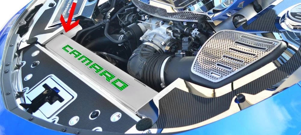 Carbon Fiber Front Header Plate with Vinyl Camaro Inlay for 2016–2020 Camaro