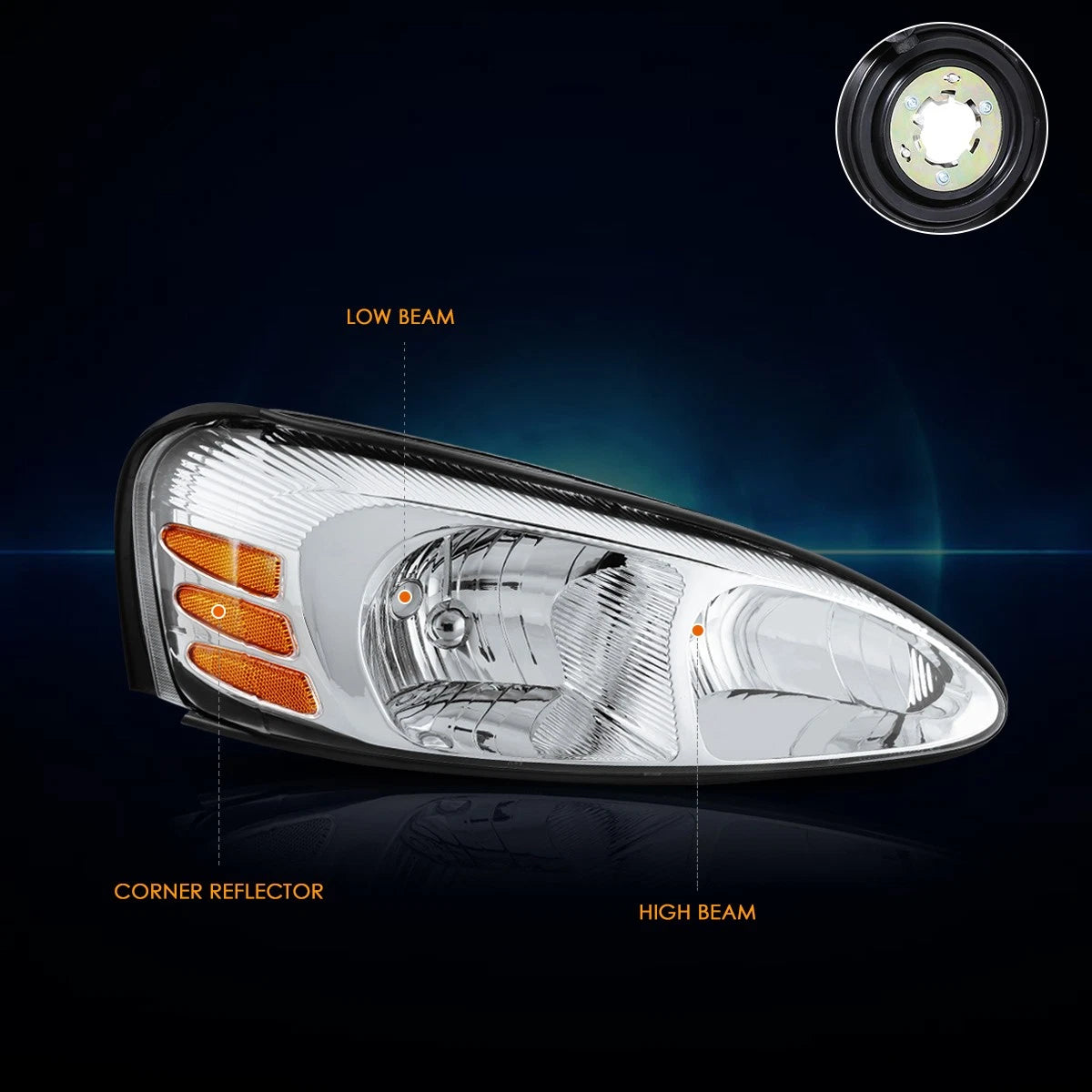 OE Style Chrome Housing Amber Corner Headlight for Pontiac Grand Prix (2004–2008)