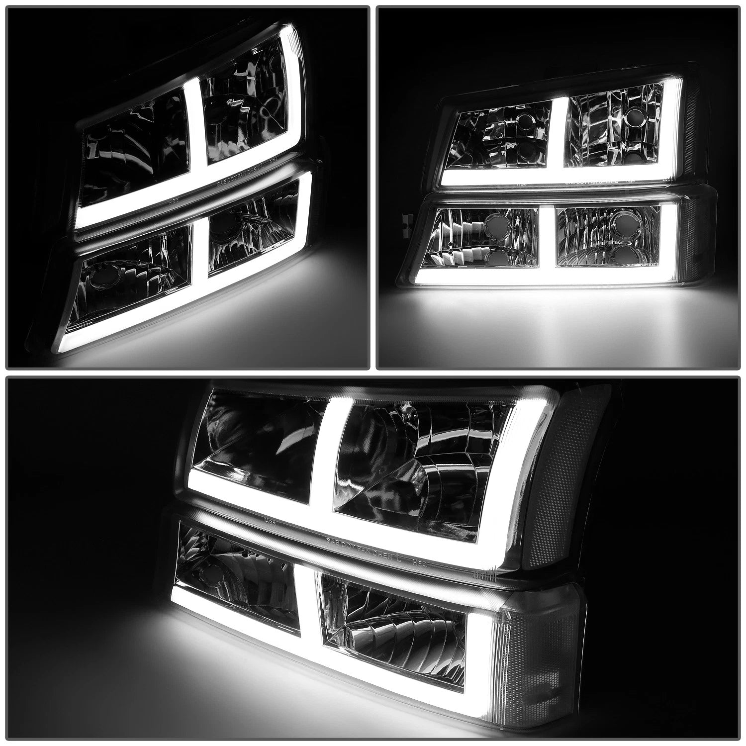 Pair of F-Pattern LED DRL Headlights for Silverado 1500 2500 3500 (2003–2007)