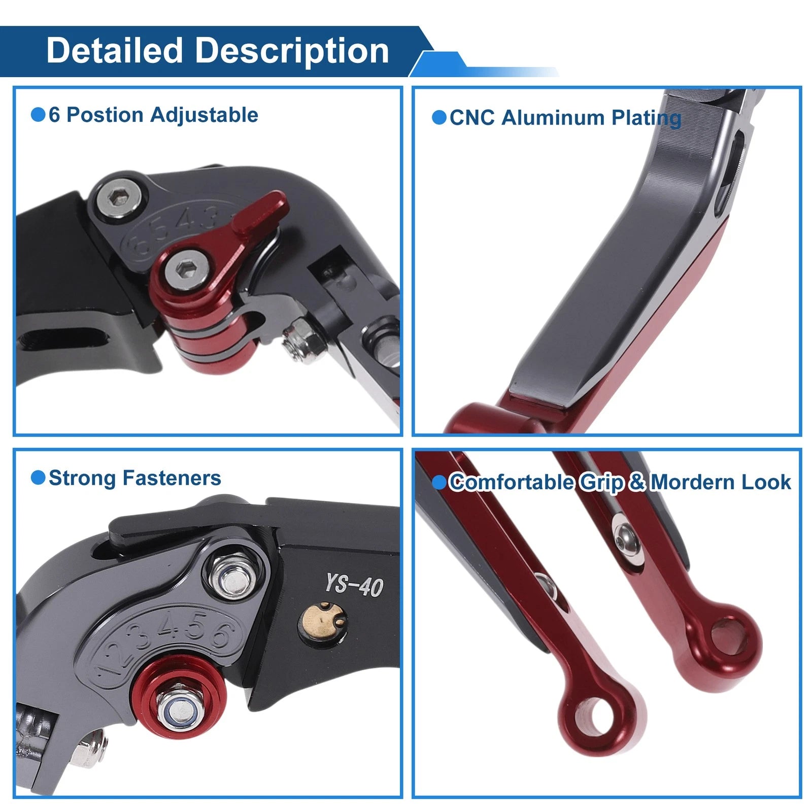 Adjustable Brake Clutch Lever for Honda CBR600RR (2007–2016) Titanium Red