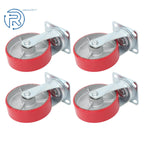 Set of 4 Heavy Duty Red Tilt Casters 6"×2" 4800 lb Capacity