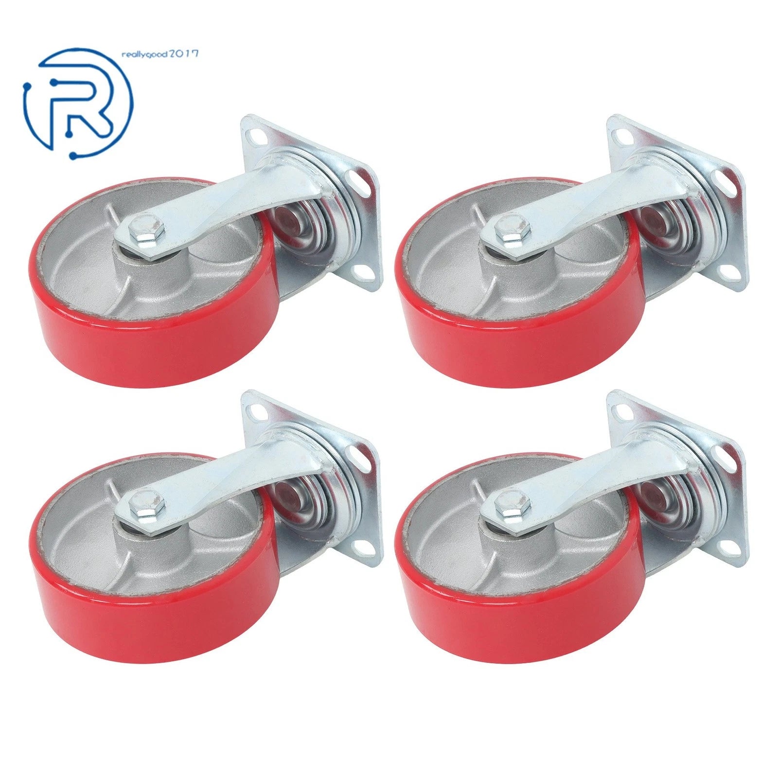 Set of 4 Heavy Duty Red Tilt Casters 6"×2" 4800 lb Capacity