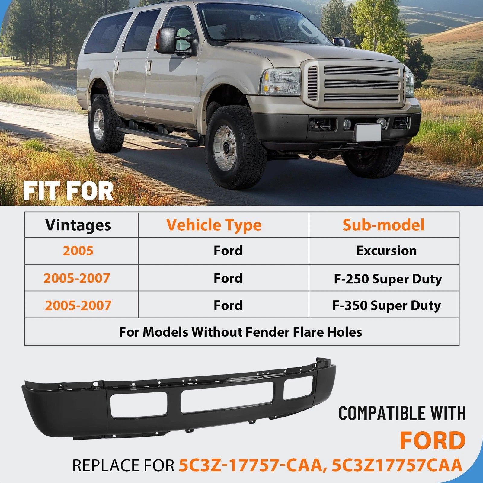 Steel Black Front Bumper for Ford F-250 F-350 Super Duty (2005–2007)