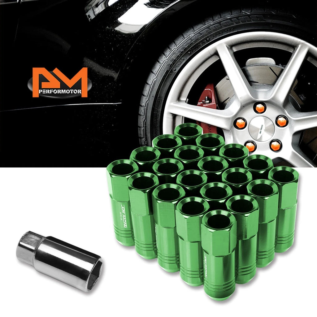 Set of 20 M12X1.25 Green JDM Open End Conical Hex Wheel Lug Nuts + Extension 20mm