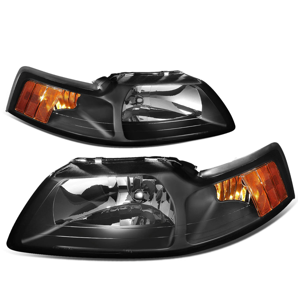 Pair of Black Housing Amber Corner Headlights for Ford Mustang (1999–2004)