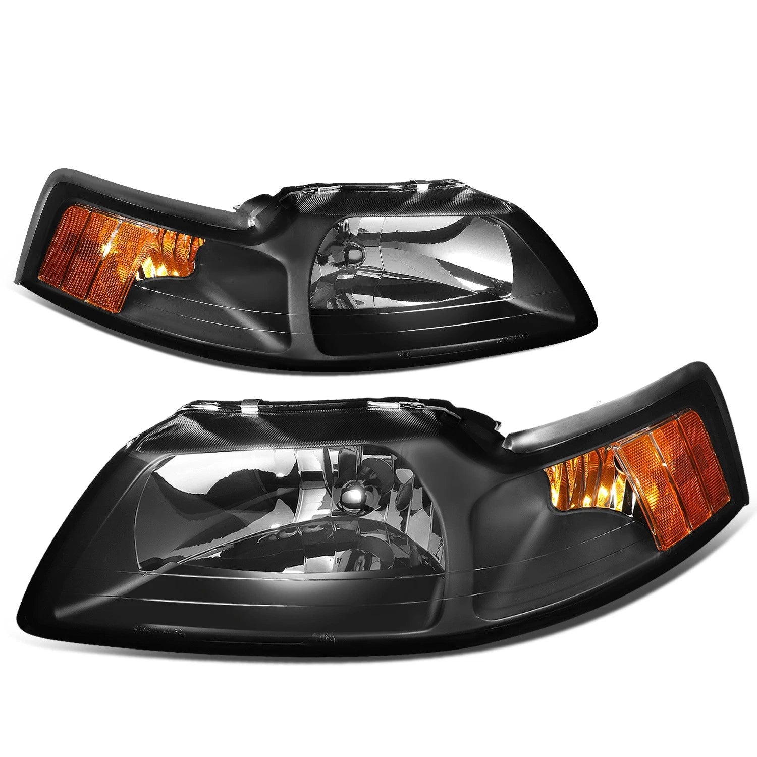 Pair of Black Housing Amber Corner Headlights for Ford Mustang (1999–2004)