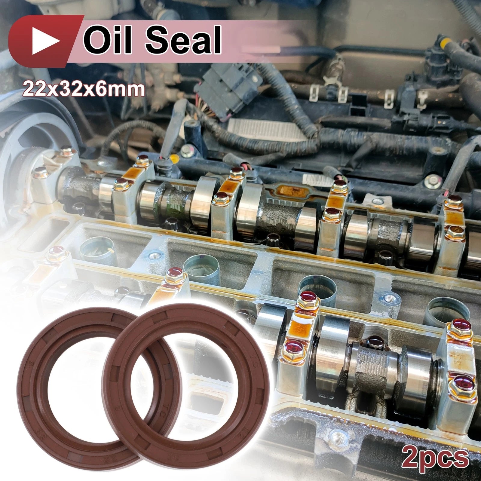 2X Oil Seal Rotary Shaft Seal for Various Models (22x32x6mm) FKM Rubber