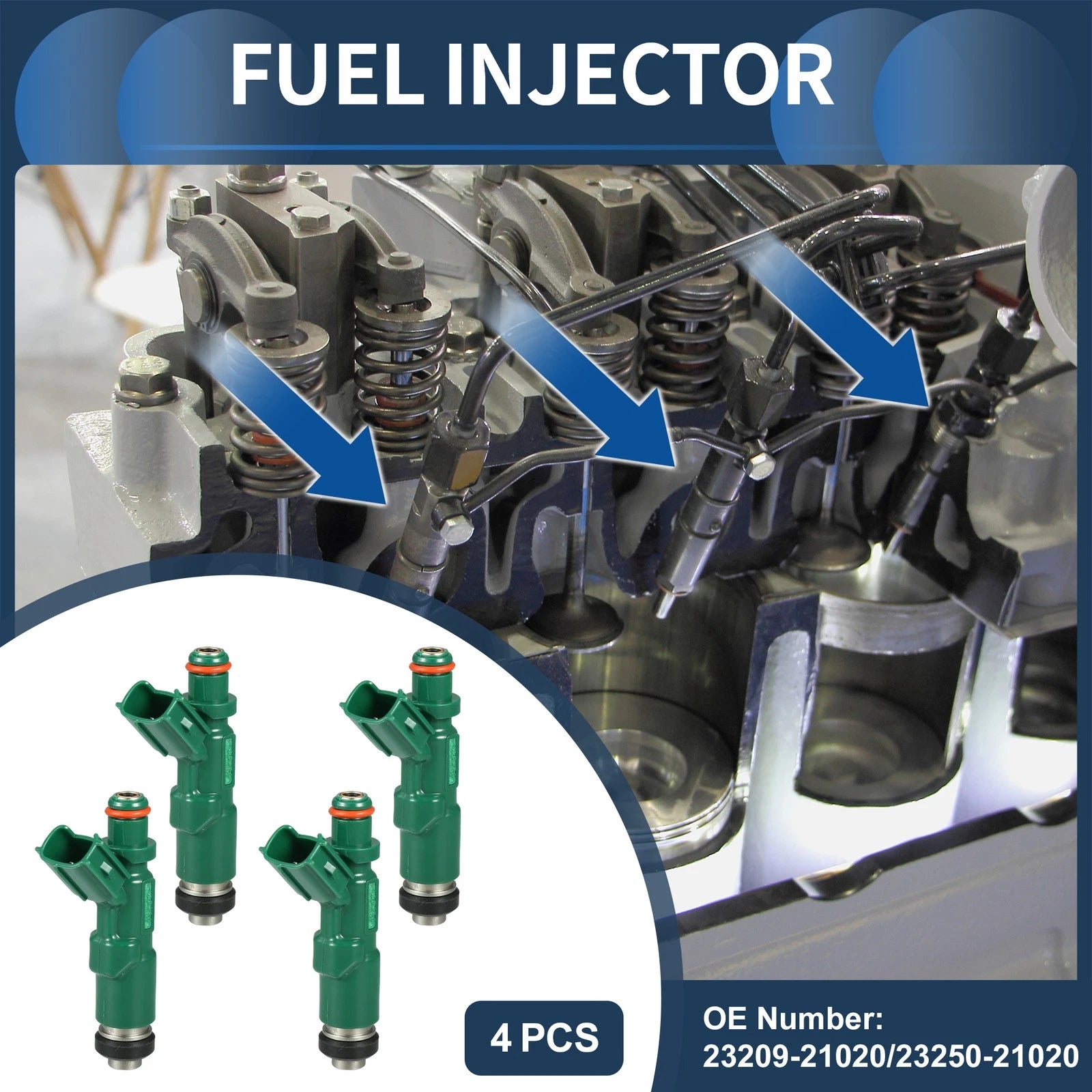 Set of 4 Fuel Injectors for Toyota Yaris Hatchback 1.5 (2001–2005) No.23209-21020