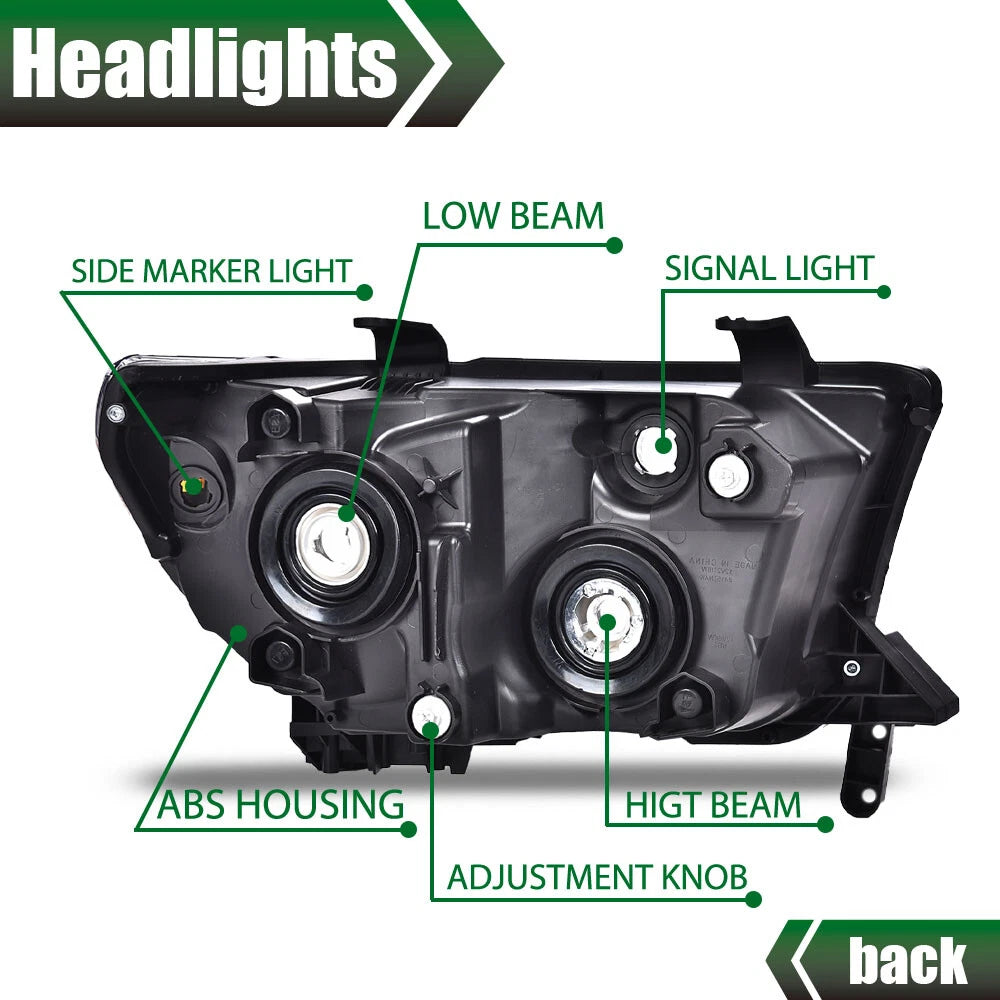 Set of 2 Chrome Headlights for Toyota Tundra, Sequoia (2007–2017)