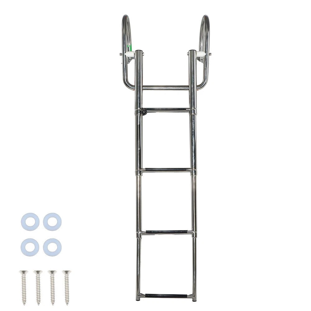 4 Step Stainless Steel Telescoping Boat Ladder with Pedal & Hand Railing