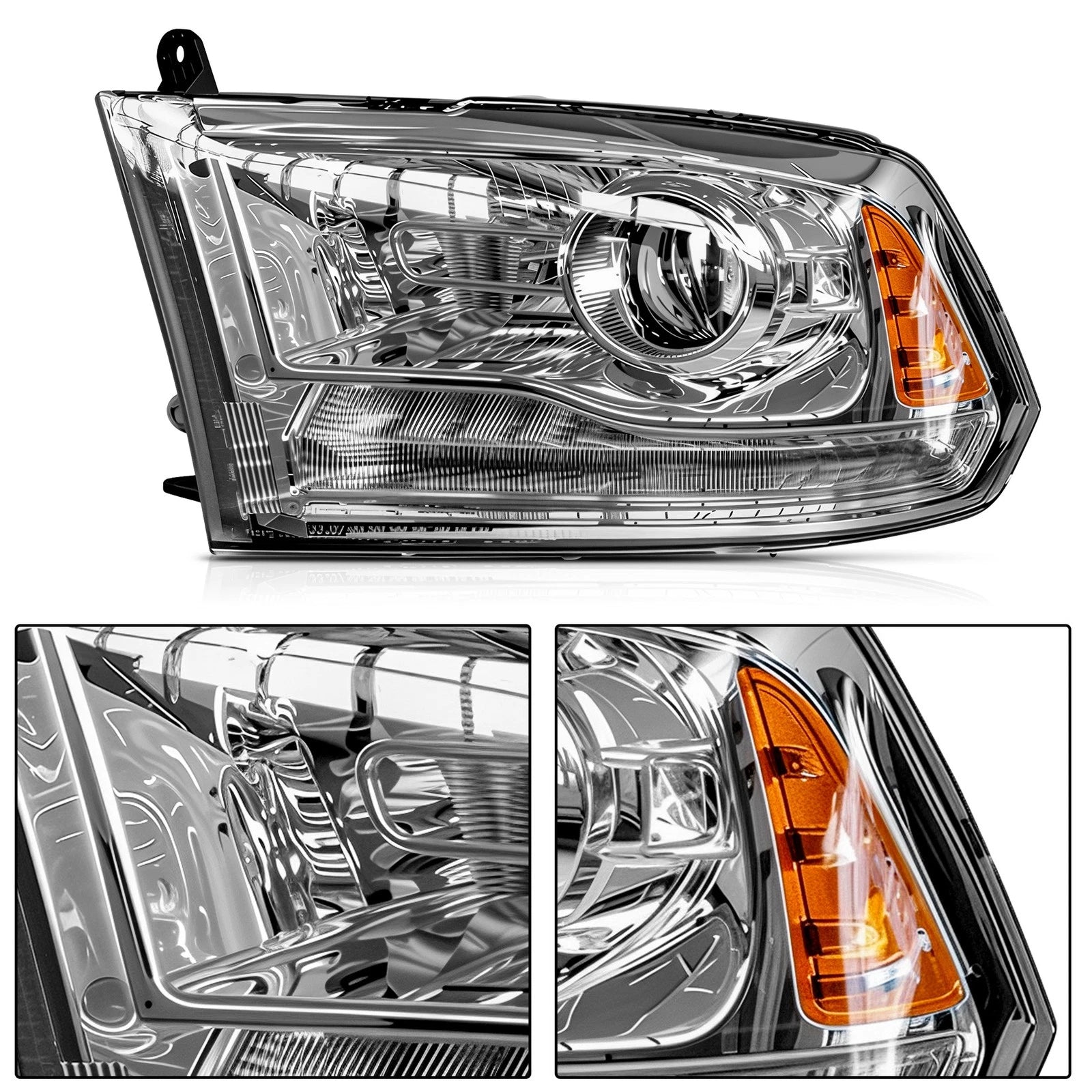 Pair Headlights for Ram 1500 2500 3500 (2013-2018) Chrome LED DRL