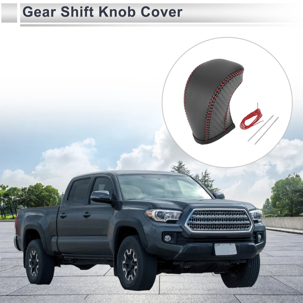 Gear Shift Knob Cover for Toyota Tacoma (2016–2022) Black Carbon Fiber Red