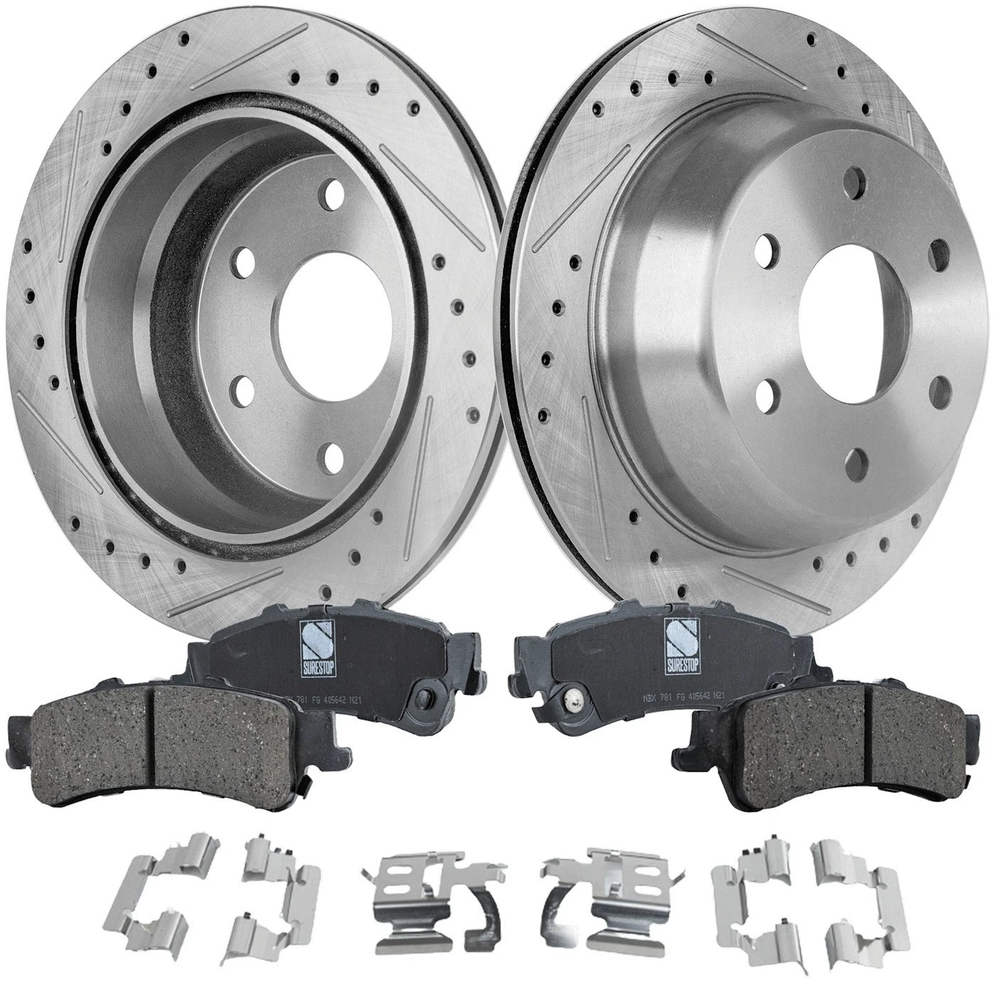 Disc Brake & Pad Kit for Chevy Silverado 1500 (1999–2006) Rear Cross-drilled