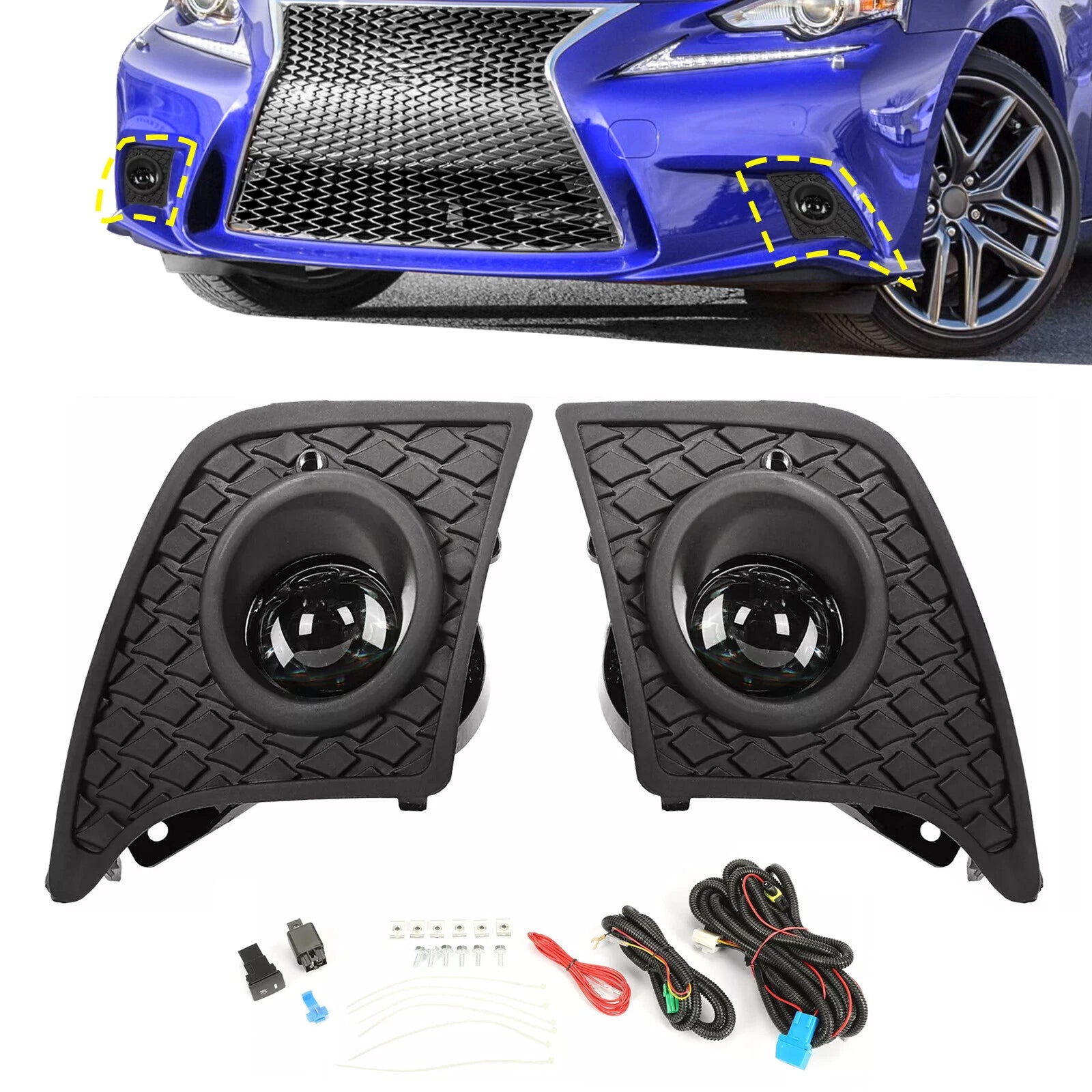 Fog Lights Set for Lexus IS250 IS350 F-Sport (2014–2016) w/Switch Harness Bulbs